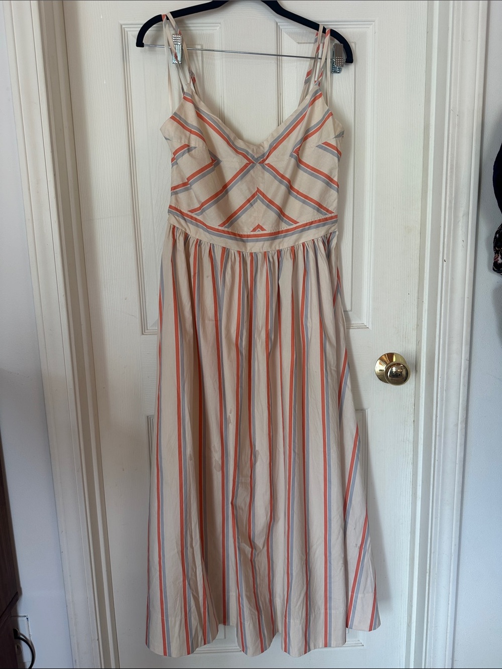 Striped Cotton Summer Dress in Beige and Coral